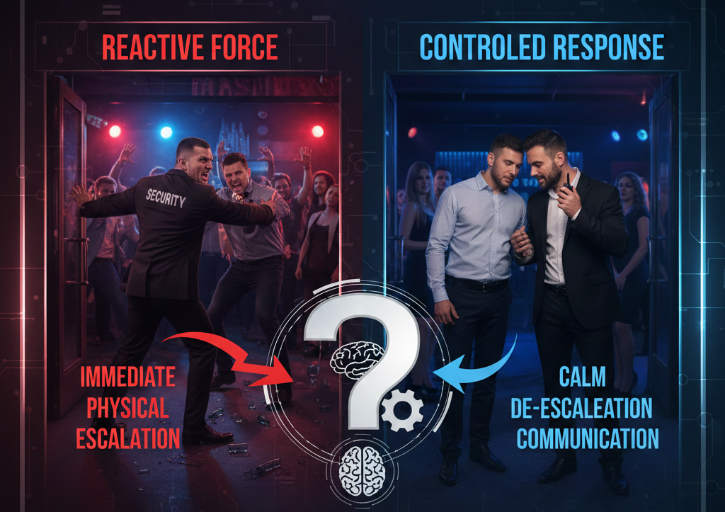 Difference Between Reactive Force and Controlled Response in Bouncer Security – Quick Action Security